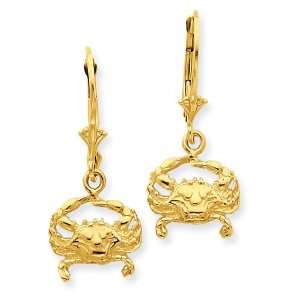  14k Gold Blue Crab Leverback Earrings: Jewelry