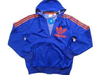 adidas blue orange flock hooded hoodie track top color blue orange 