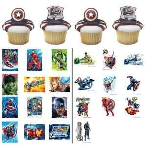 24 Captain America Avengers Cupcake Rings with 12 Avenger Stickers and 