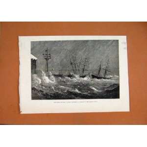  Storm Ryde Sea Ships 1881 Damage Railway Pier Old Print 