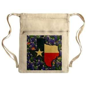   Messenger Bag Sack Pack Khaki Texas Flag Bluebonnets 