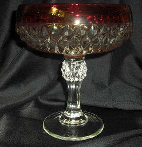 Indiana Glass Diamond Point Ruby Flash Band Ftd Compote  