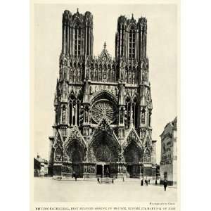  1922 Print Rheims Cathedral France Rayonnant Crete 