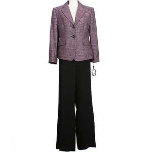 NWT Tahari Berry Black Woven Jkt Pant Suit 12P  