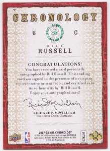 Bill Russell 07 08 Chronology GOLD Autograph Auto #1/10  