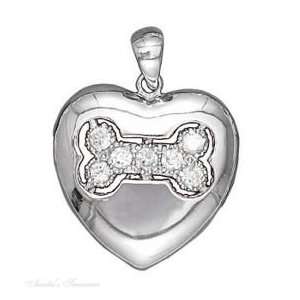    Sterling Silver Cubic Zirconia Dog Bone Heart Pendant: Jewelry