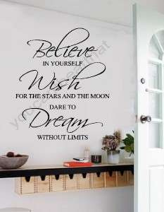 Believe Wish Dream Vinyl Decal Sticker Wall Lettering  