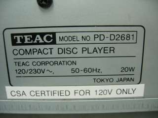 TEAC PD D2681 5 Disk CD Player  