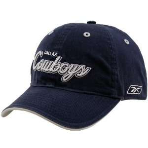   Dallas Cowboys Navy Blue Script Team Name Hat: Sports & Outdoors