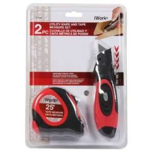 Work 2PC Box Cutter Knife with 5 Extra Blades and 25 Tape Measure 