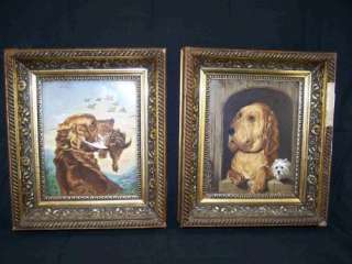 Pair of Antique Folk Art Painting of Hunting Dogs  