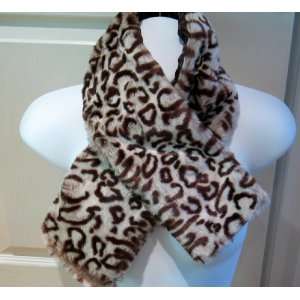  Winter Faux Leopard Fur Collar Neck Scarf Brown Cream 