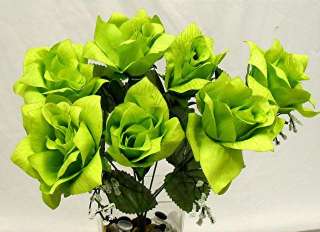 42 LIME GREEN Open Roses Wedding Bouquet Silk Flowers  