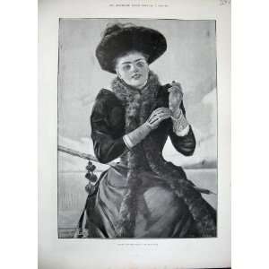   1892 Levis Fine Art Beautiful Woman Lady Fur Coat Hat: Home & Kitchen