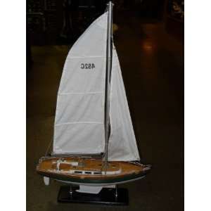  Hand Painted Wooden Sailboat Model w/ Nylon Sails: Home 