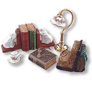 Dollhouse Desktop Set Reutter 1.876/8 Miniature Lamp Elephant Book 