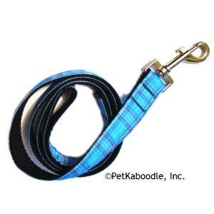 Mirage Bright Blue Plaid w/ Black Nylon 1 Thick Dog Leash Lead 4 x 1 
