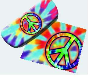 TIE DYED PEACE SYMBOL PADDED EYEGLASS CASE WITH MATCHING CLEANING 