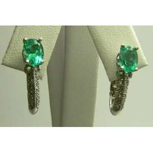   ! Oval Colombian Emerald & Diamond Dangle Earrings: Everything Else
