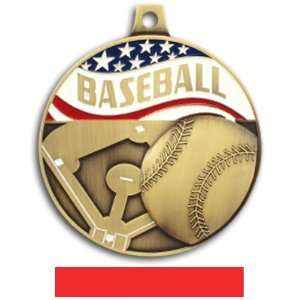   Baseball Medals GOLD MEDAL/RED RIBBON 2.25: Arts, Crafts & Sewing