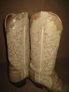 BOULET Vtg Rare Tall Taupe Gray Leather Perforated Unique Cowboy Boots 