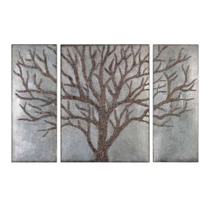   Mirror Rustic Brown Tree Design With Gold Highlights