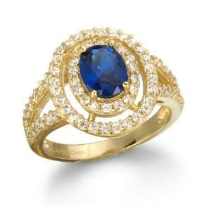  GOLD TONE OVAL SYNTHETIC SAPPHIRE RING: CHELINE: Jewelry