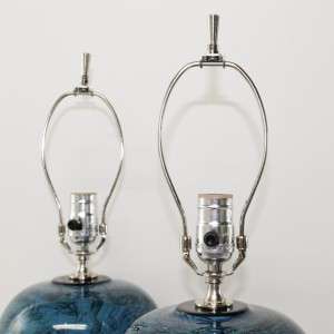 PAIR Petite Blue Italian Pottery Ceramic Lamps VTG Mid Century Modern 
