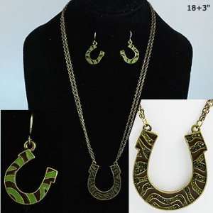   Green Zebra Print Horseshoe ~ Necklace & Earring Set 