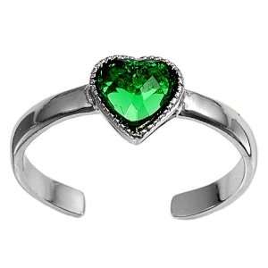  Sterling Silver Heart CZ Emerald Toe Ring Jewelry