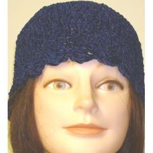   : Hand Crocheted Navy Chenille and Gimp Tweed Skull Cap: Toys & Games