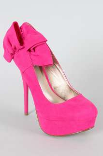 Fuchsia Pink Suede Bow Stiletto High Heel Platform Pump 9 us Qupid 