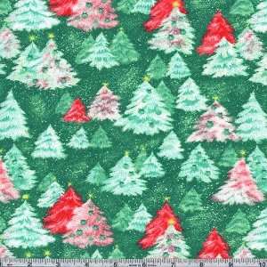  45 Wide Flannel Trees Blue Green Fabric By The Yard 