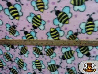 POLAR FLEECE FABRIC PRNTED INSECT *BUMBLE BEE PINK* BTY  