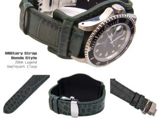 20mm Bunds Military LAKE BLUE CrocoCalf Watch Strap  