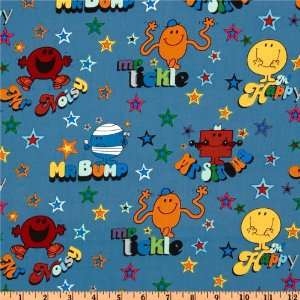  44 Wide Mr. Men and Little Miss Characters Blue Fabric 