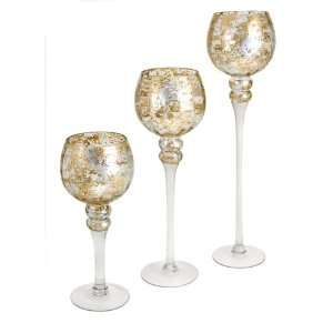   of 3 Silver & Gold Round Wine Glass Candleholders