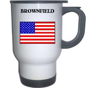  US Flag   Brownfield, Texas (TX) White Stainless Steel Mug 