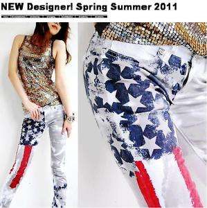 NEW COOL! Italy Brand Stars And Stripes Jeans Pants  