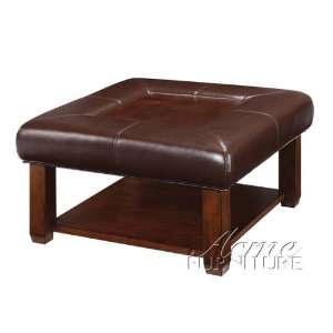   look Brown Bycast Leather Ottoman w/Wood Tray Top