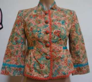 CYNTHIA STEFFE Gorgeous Floral Embroidered Eyelet Trimmed Jacket Sz 4 