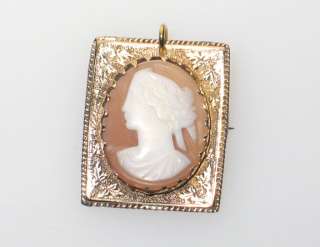 ANTIQUE VICTORIAN 10K SQUARE ETCHED LEFT FACE CAMEO PIN  