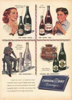 1948 AD Canada Dry water, hi spot, spur sodas 4 types of beverages 