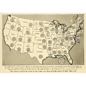  1920 Print United States Map Union Water Power White Coal States 