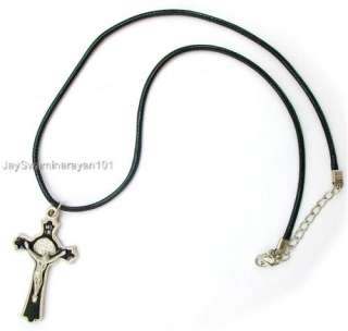 Mens Cross Necklace St Benedict Pendent adjustable Cord Surfer Fashion