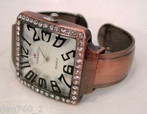 Large Square Face Easy Reader Copper Cuff Bangle Watch!  