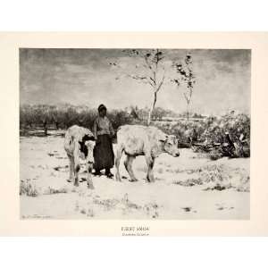 com 1928 Print First Snow Art Agriculture Cattle Farmer Woman Pasture 