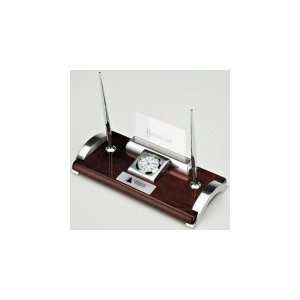  QUERCIA I Wood & Aluminum Clock, Business Card Holder and 