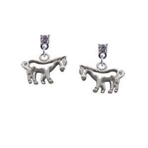  Horse   Outline Clear Swarovski Post Charm Earrings (Left 