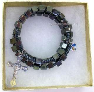 Black Hematite Coil Wrap Rosary Bracelet Wrist Cuff  
